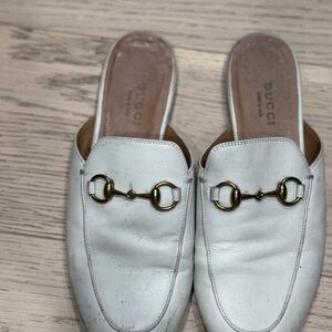 Gucci Off-White Leather Horsebit Mules